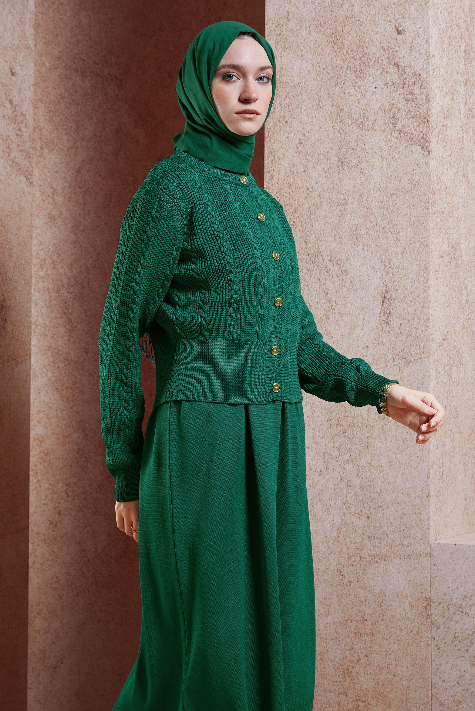 Tesettür giyim MAVİ ELBİSELİ TRİKO TAKIM 44973