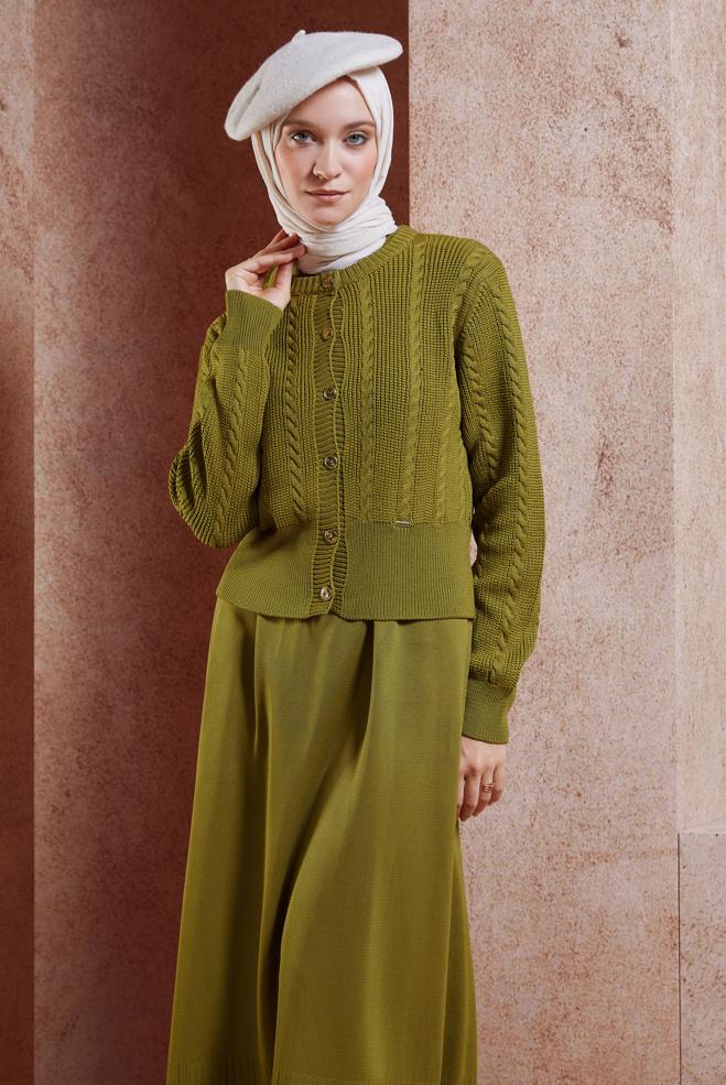 Tesettür giyim YEŞİL ELBİSELİ TRİKO TAKIM 44973 - ALVİNA