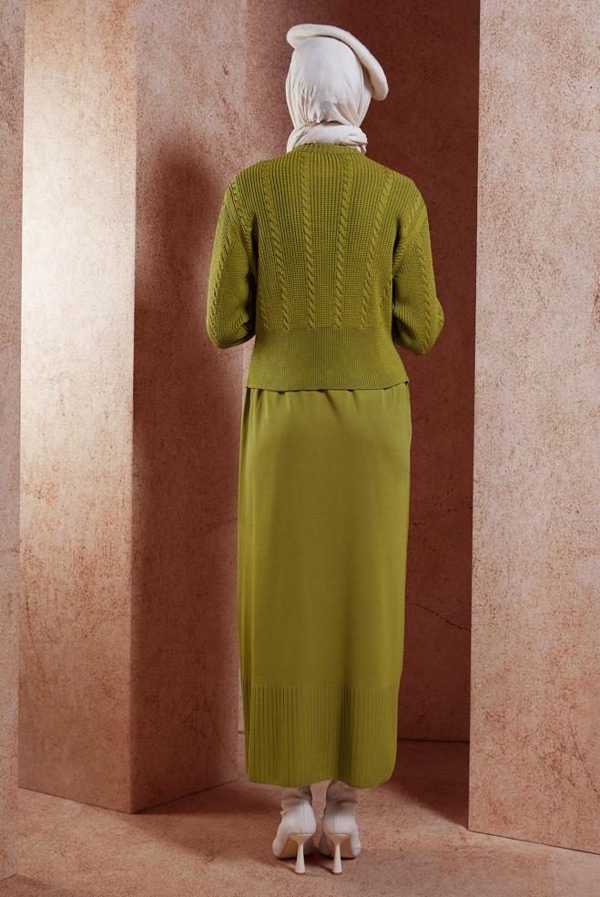 Tesettür giyim YEŞİL ELBİSELİ TRİKO TAKIM 44973 - ALVİNA