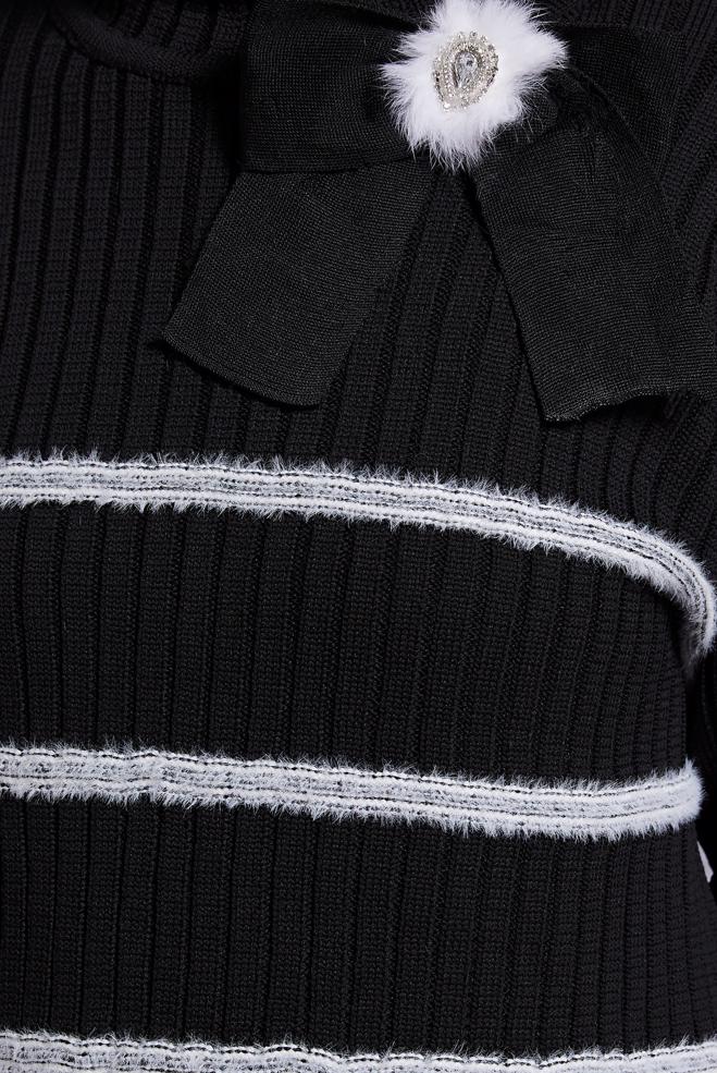 Vêtements hijab NOIR ROBE EN MAILLE AVEC BROCHE 44974 - ALVİNA