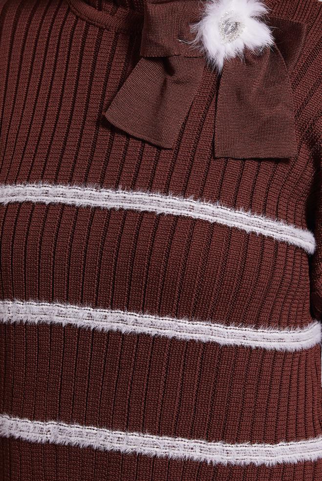 Vêtements hijab BRUN ROBE EN MAILLE AVEC BROCHE 44974 - ALVİNA