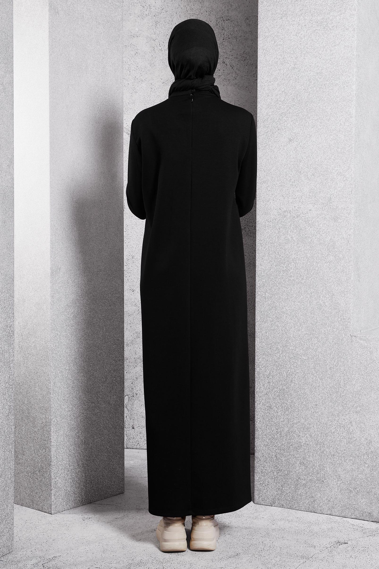 Vêtements hijab NOIR ROBE MODESTE BRODÉE DE PIERRES PRÉCIEUSES 45058