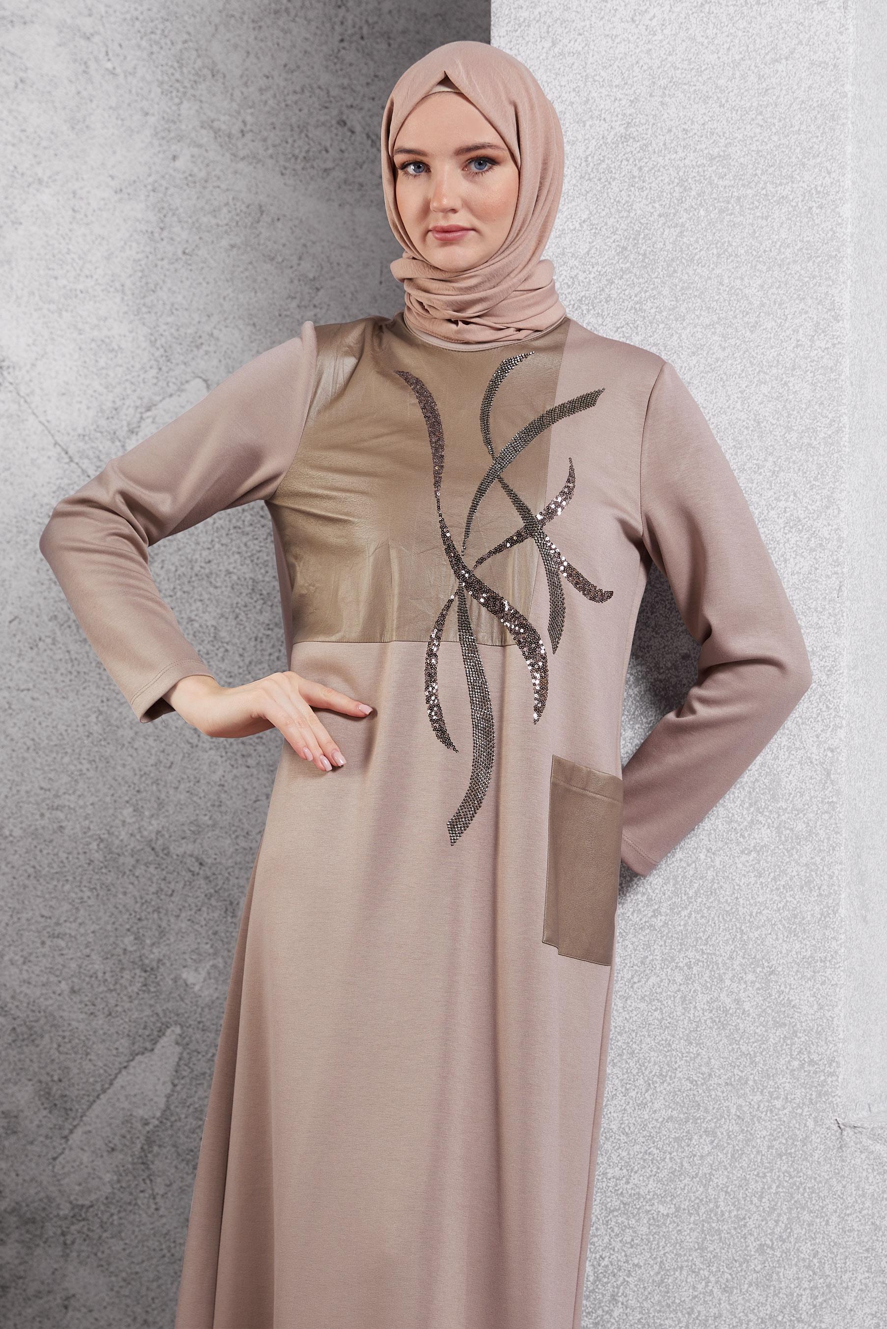 Vêtements hijab VISON ROBE MODESTE BRODÉE DE PIERRES PRÉCIEUSES 45058