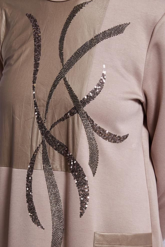 Vêtements hijab VISON ROBE MODESTE BRODÉE DE PIERRES PRÉCIEUSES 45058 - ALVİNA