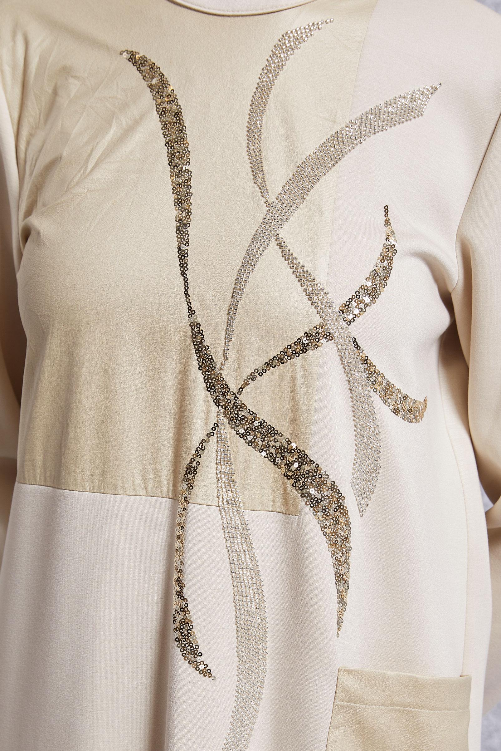 Vêtements hijab ÉCRUE ROBE MODESTE BRODÉE DE PIERRES PRÉCIEUSES 45058