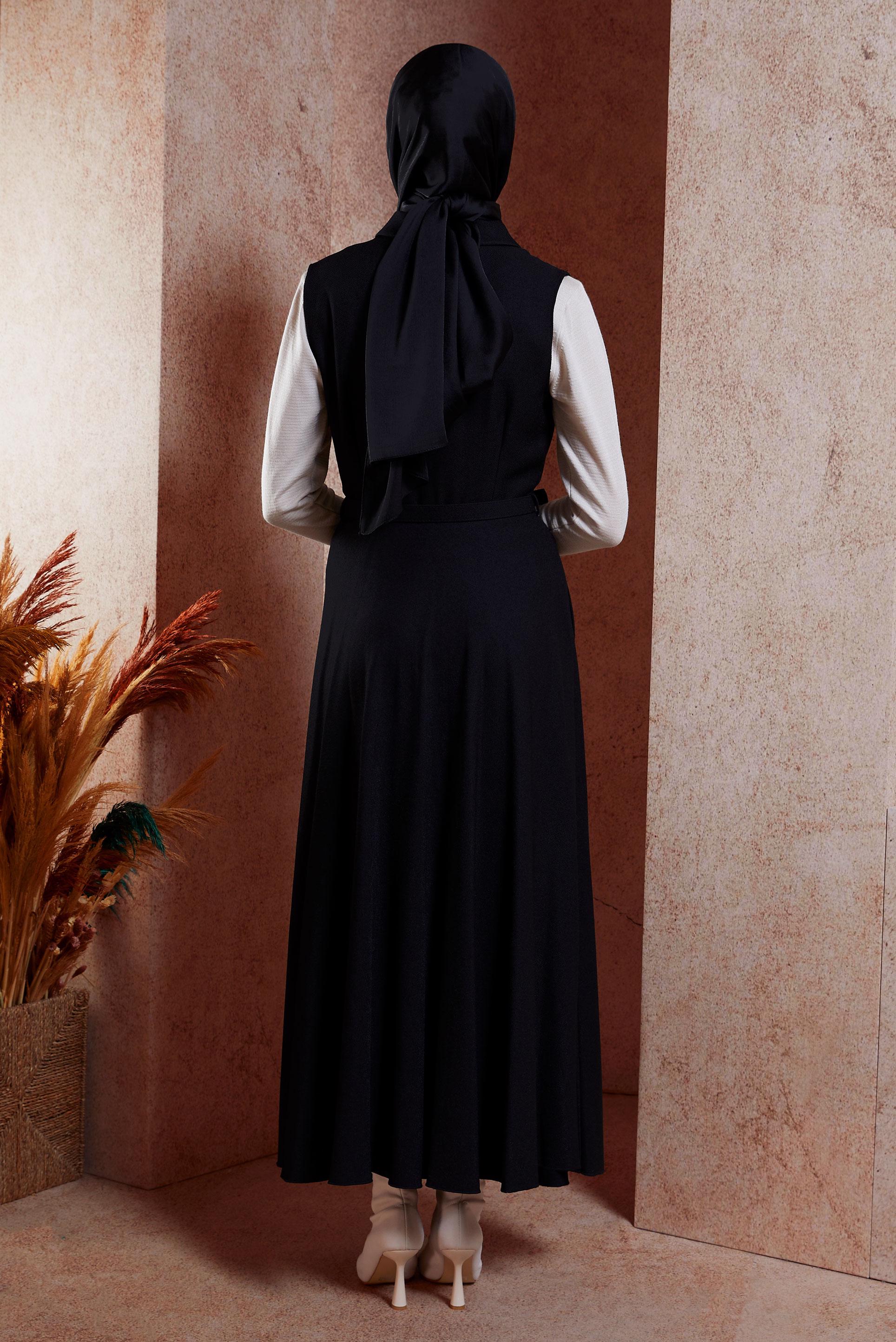 Tesettür giyim SİYAH KEMERLİ JİLE ELBİSE 45071