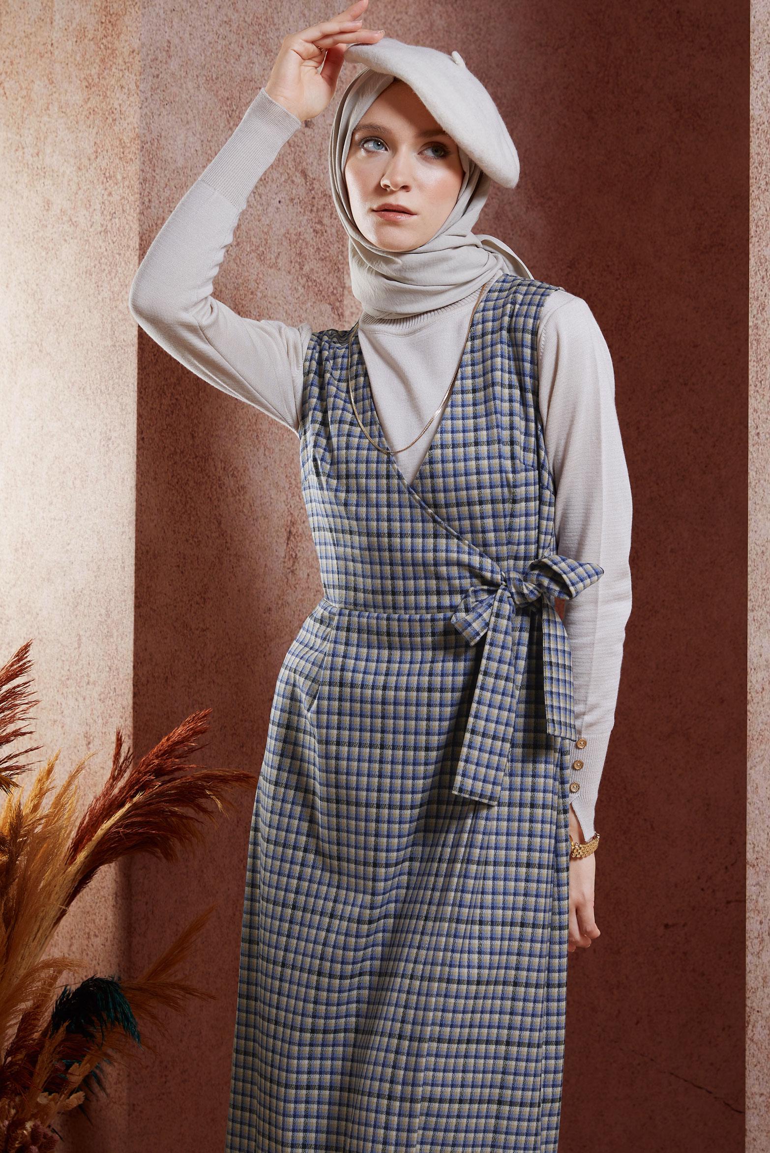 Vêtements hijab BLEU ROBE SALOPETTE NOUÉE 45072