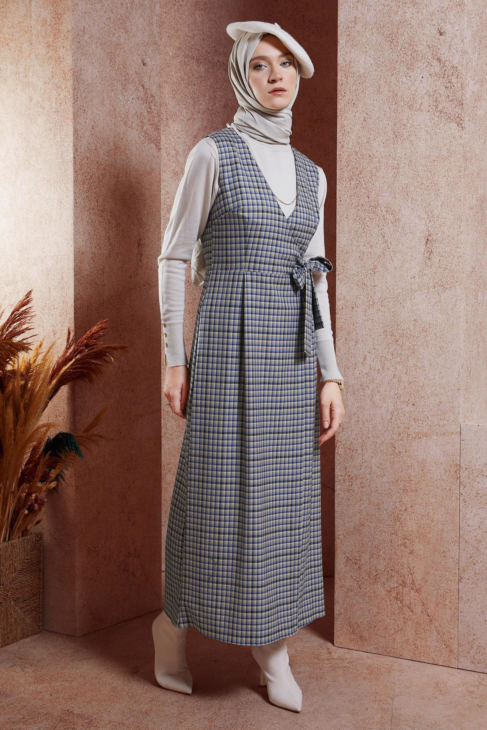 Vêtements hijab BLEU ROBE SALOPETTE NOUÉE 45072