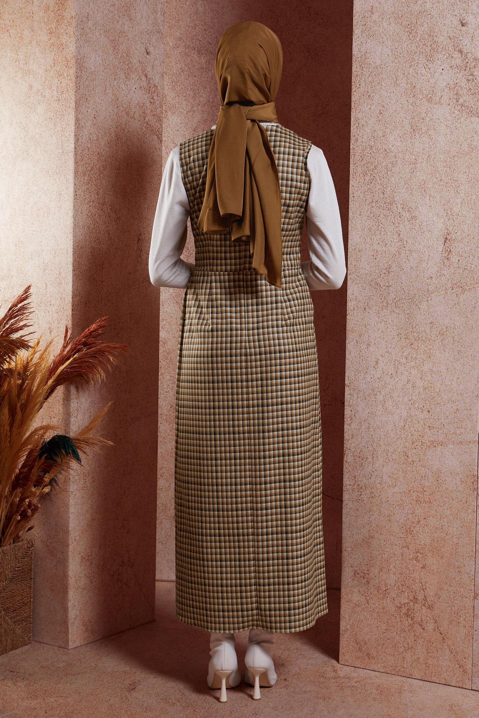 Tesettür giyim KAHVE BAĞLAMA DETAYLI JİLE ELBİSE 45072