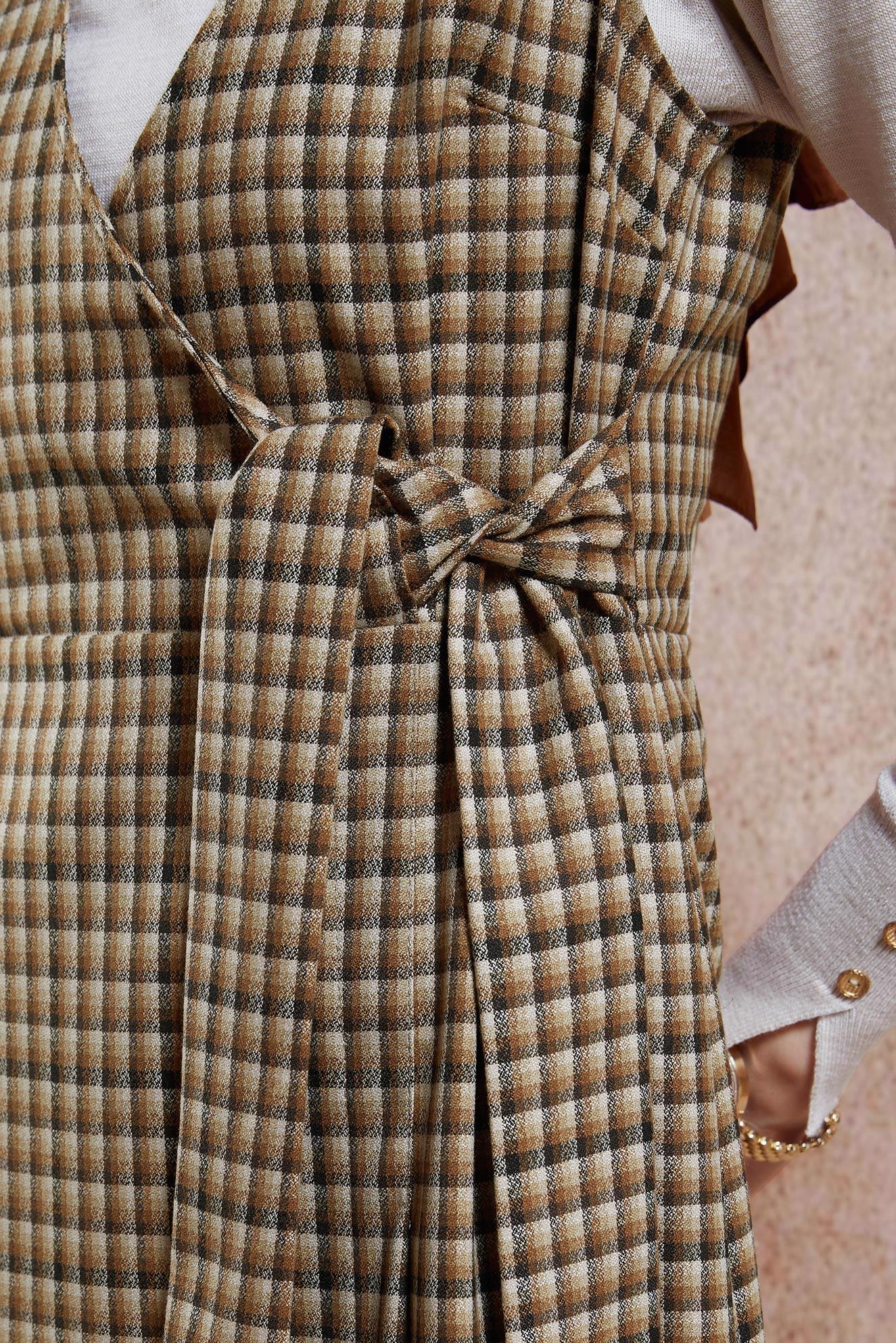 Tesettür giyim KAHVE BAĞLAMA DETAYLI JİLE ELBİSE 45072