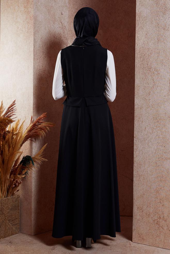 Vêtements hijab NOIR ROBE SALOPETTE À TAILLE NOUÉE 45074 - ALVİNA