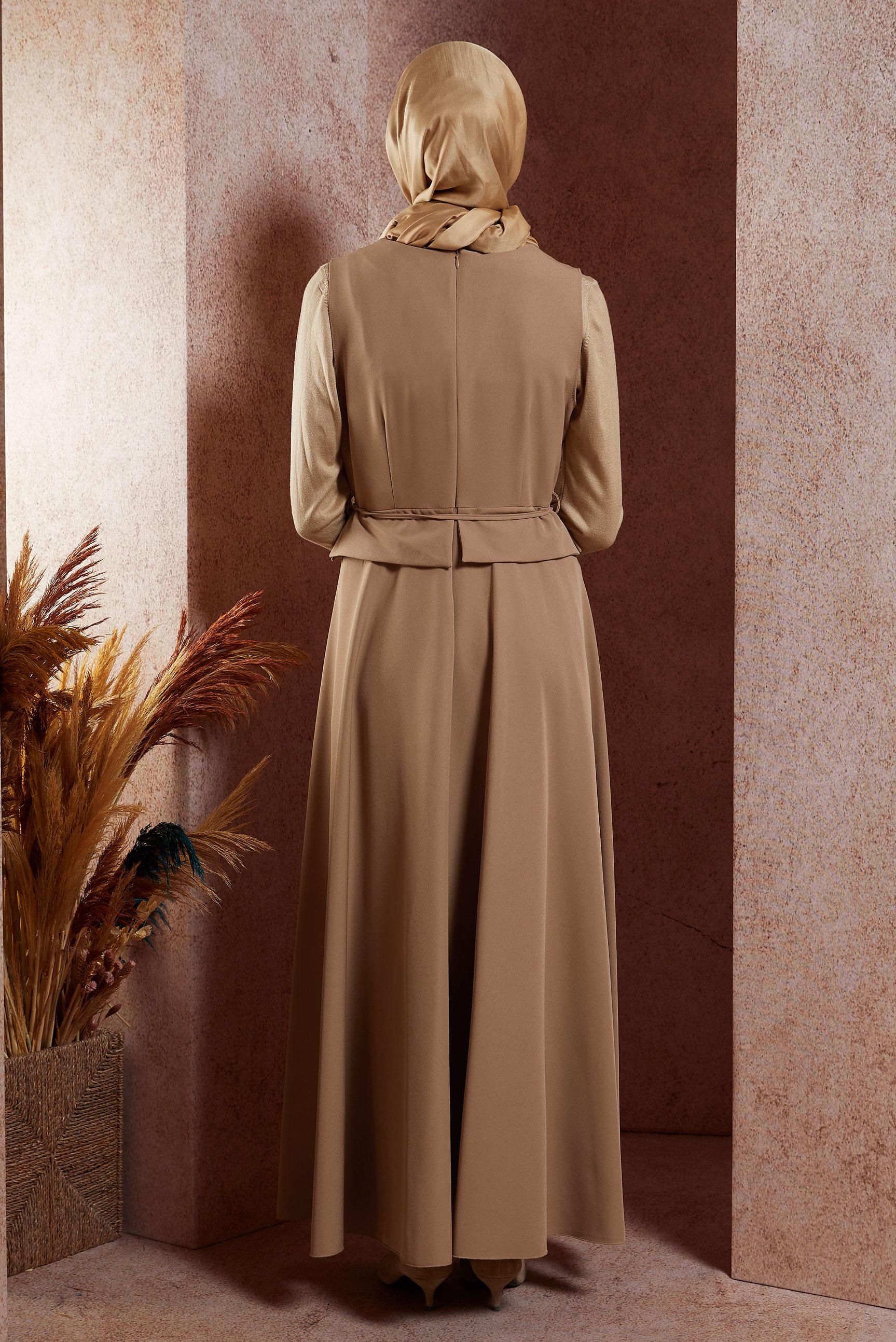 Vêtements hijab BRUN ROBE SALOPETTE À TAILLE NOUÉE 45074