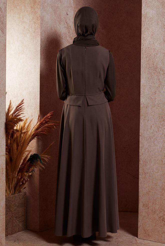 Vêtements hijab BRUN ROBE SALOPETTE À TAILLE NOUÉE 45074 - ALVİNA