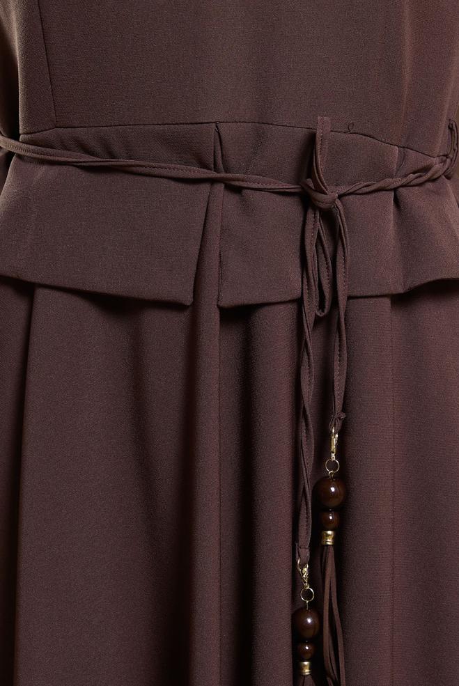 Vêtements hijab BRUN ROBE SALOPETTE À TAILLE NOUÉE 45074 - ALVİNA