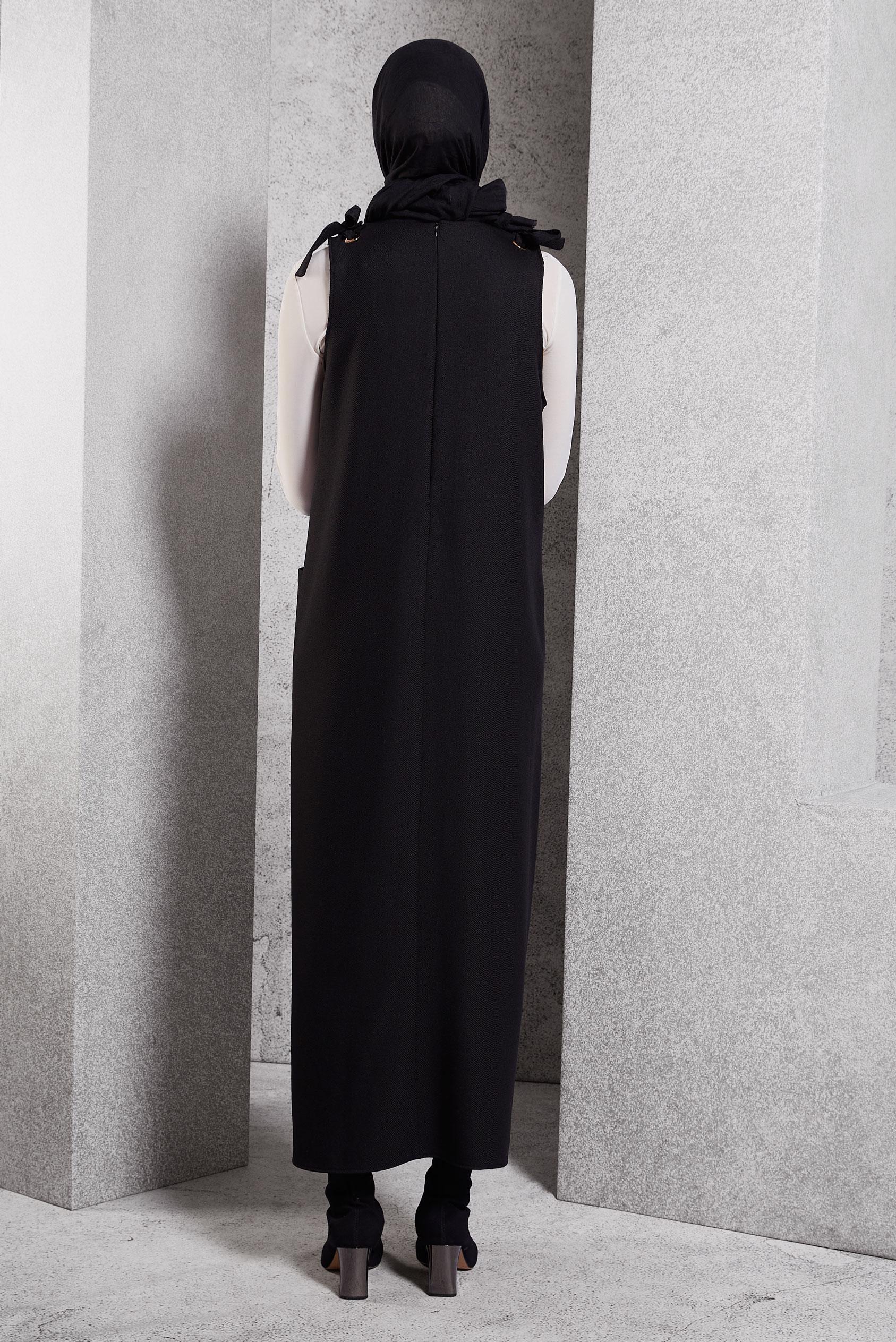 Hijab clothing BLACK V COLLAR PINAFORE DRESS 45077