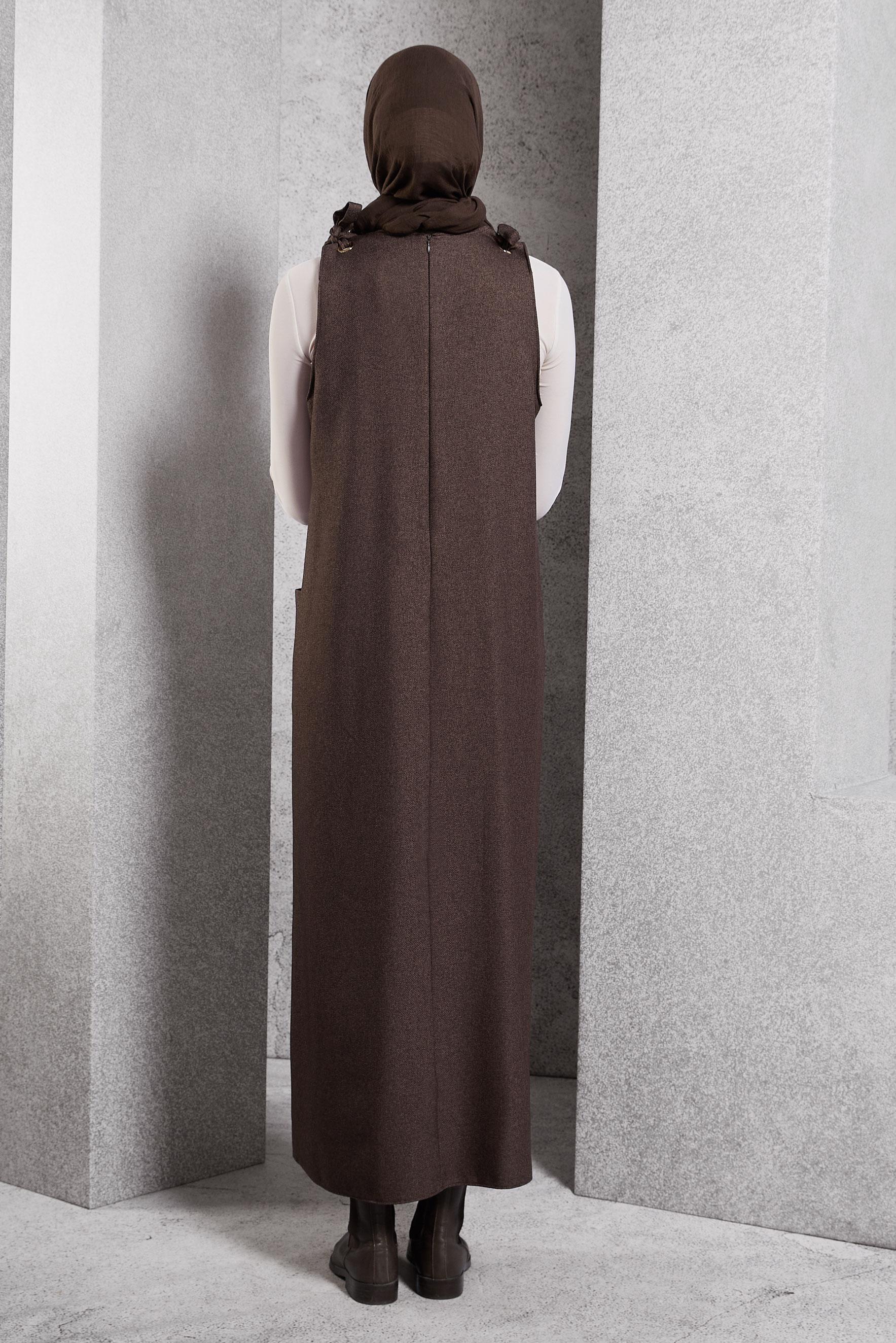 Hijab clothing BROWN V COLLAR PINAFORE DRESS 45077