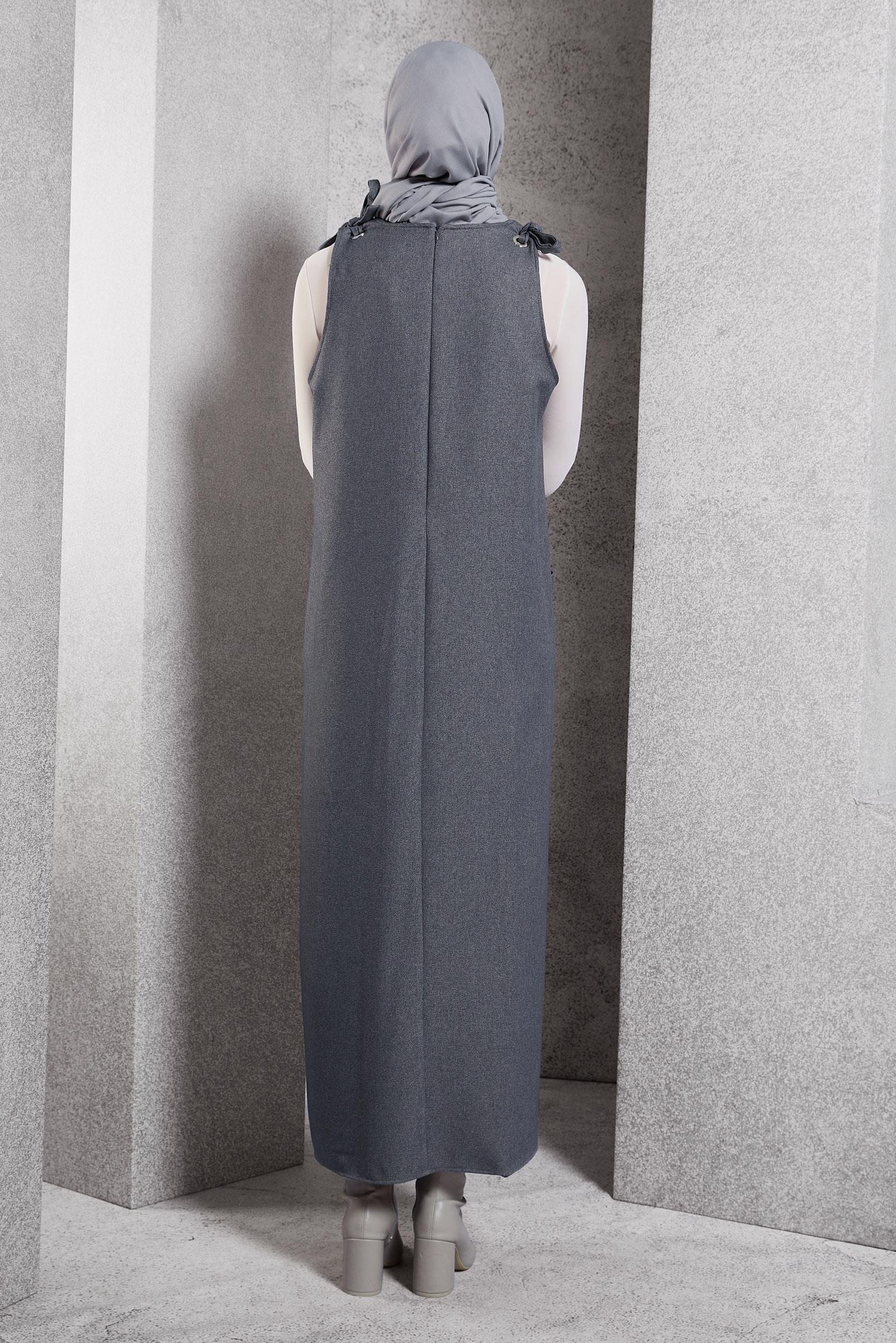 Hijab clothing GREY V COLLAR PINAFORE DRESS 45077