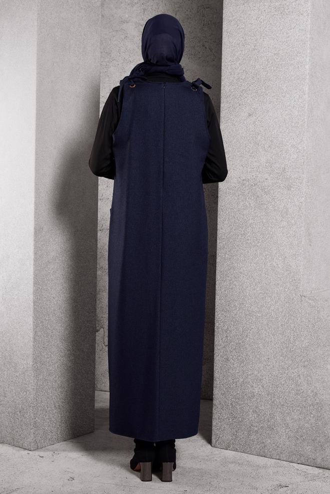 Tesettür giyim LACİVERT V YAKA JİLE ELBİSE 45077 - ALVİNA