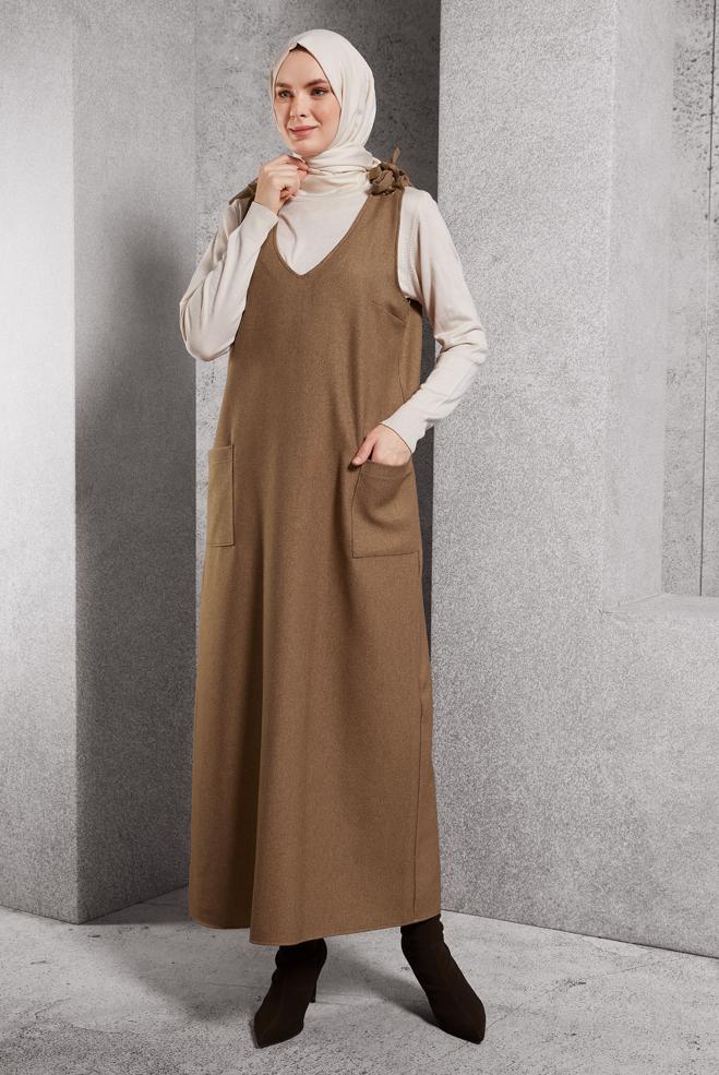 Hijab clothing TABA V COLLAR PINAFORE DRESS 45077 - ALVİNA