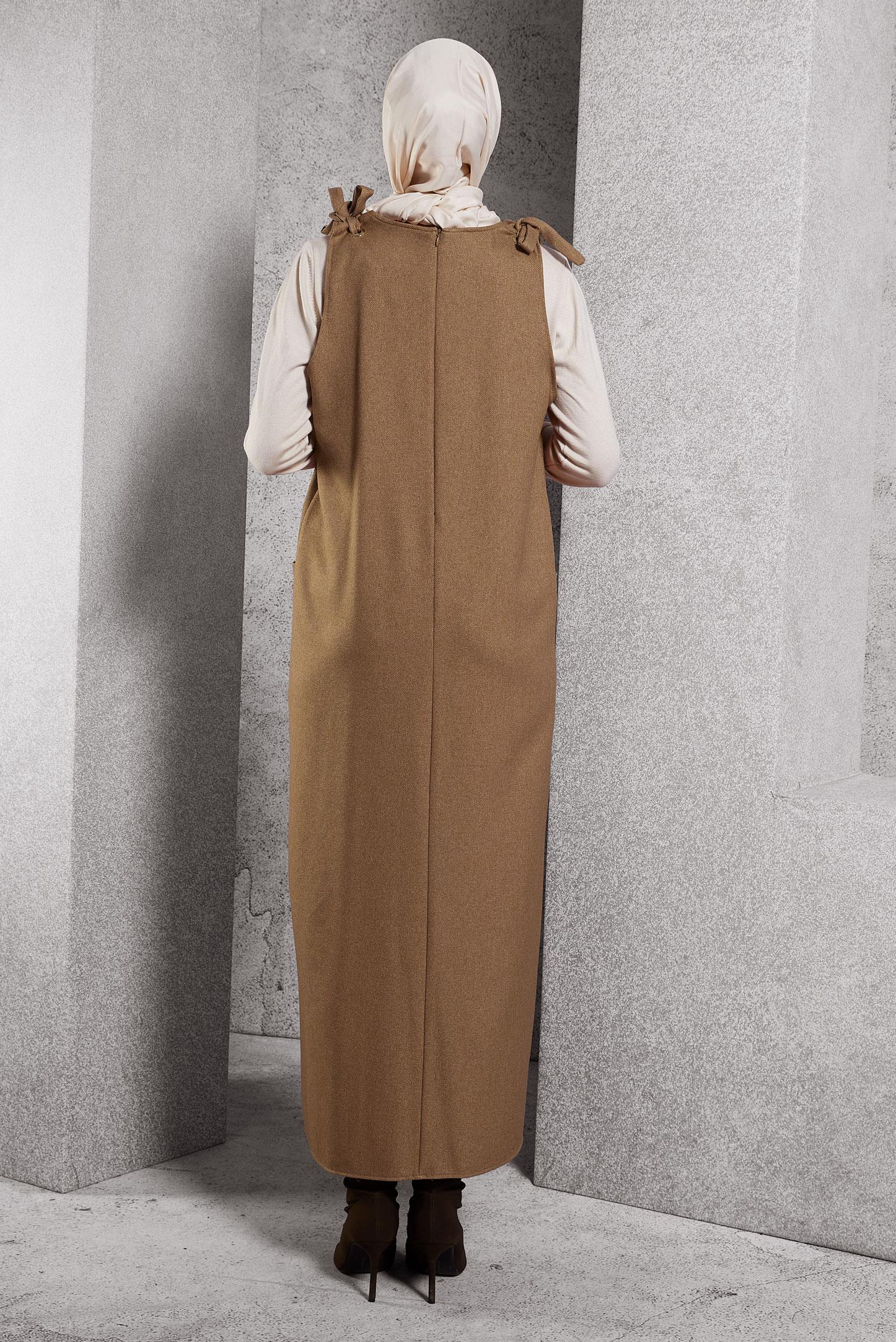 Tesettür giyim TABA V YAKA JİLE ELBİSE 45077