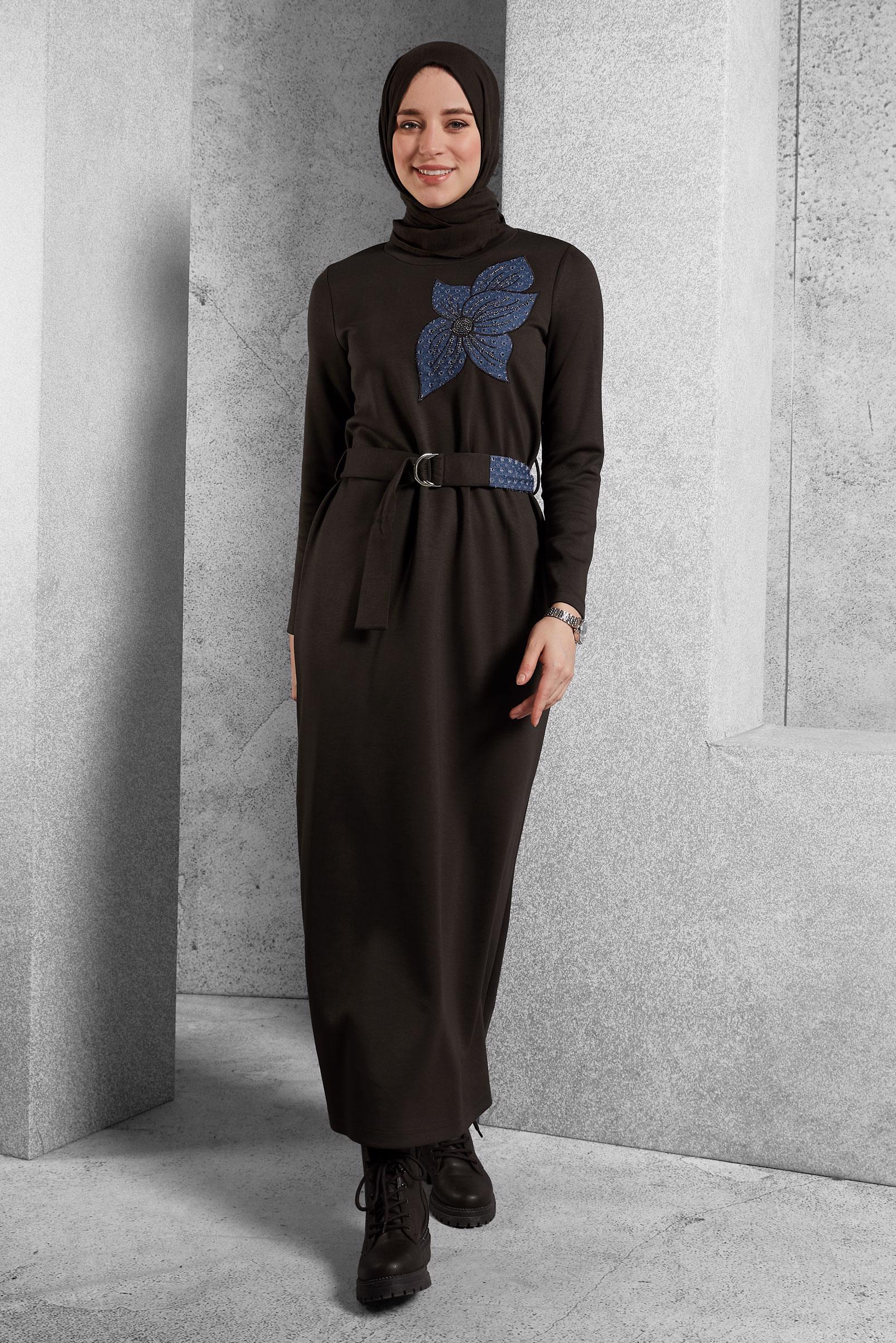 Vêtements hijab BRUN ROBE CEINTURE 45106