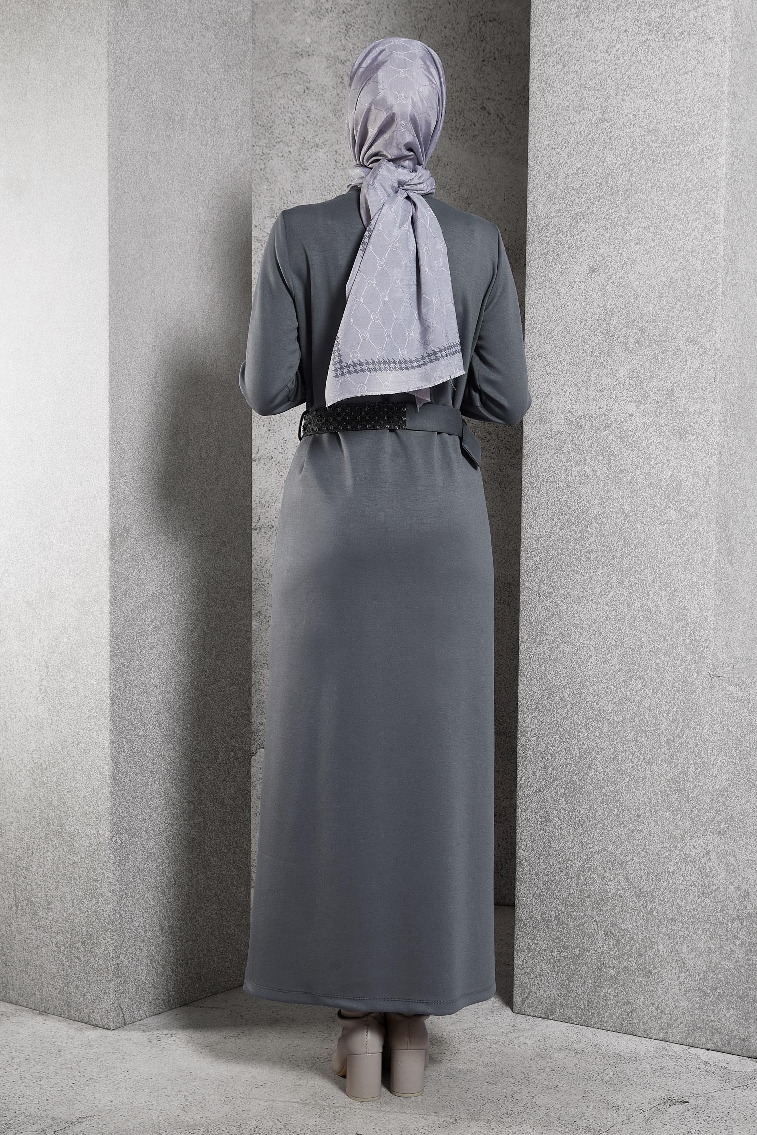 Vêtements hijab GRIS ROBE CEINTURE 45106