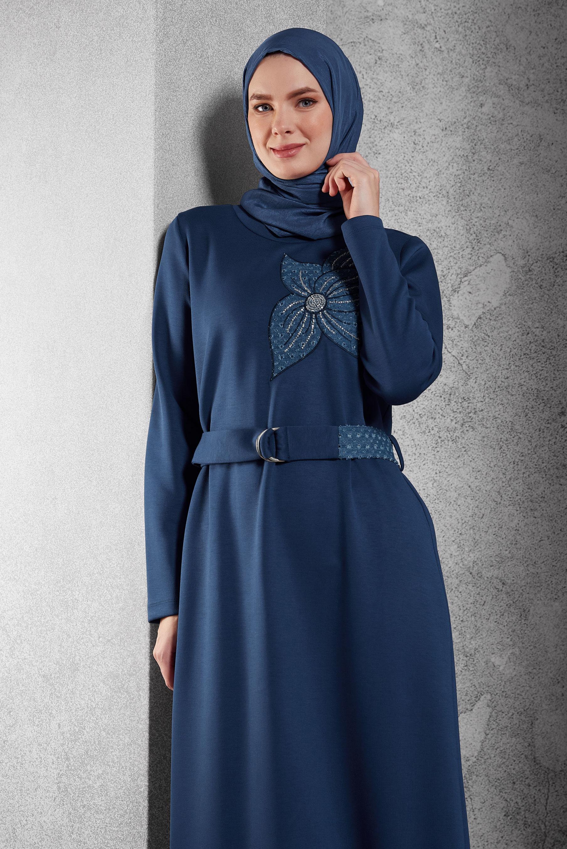 Vêtements hijab BLEU MARINE ROBE CEINTURE 45106