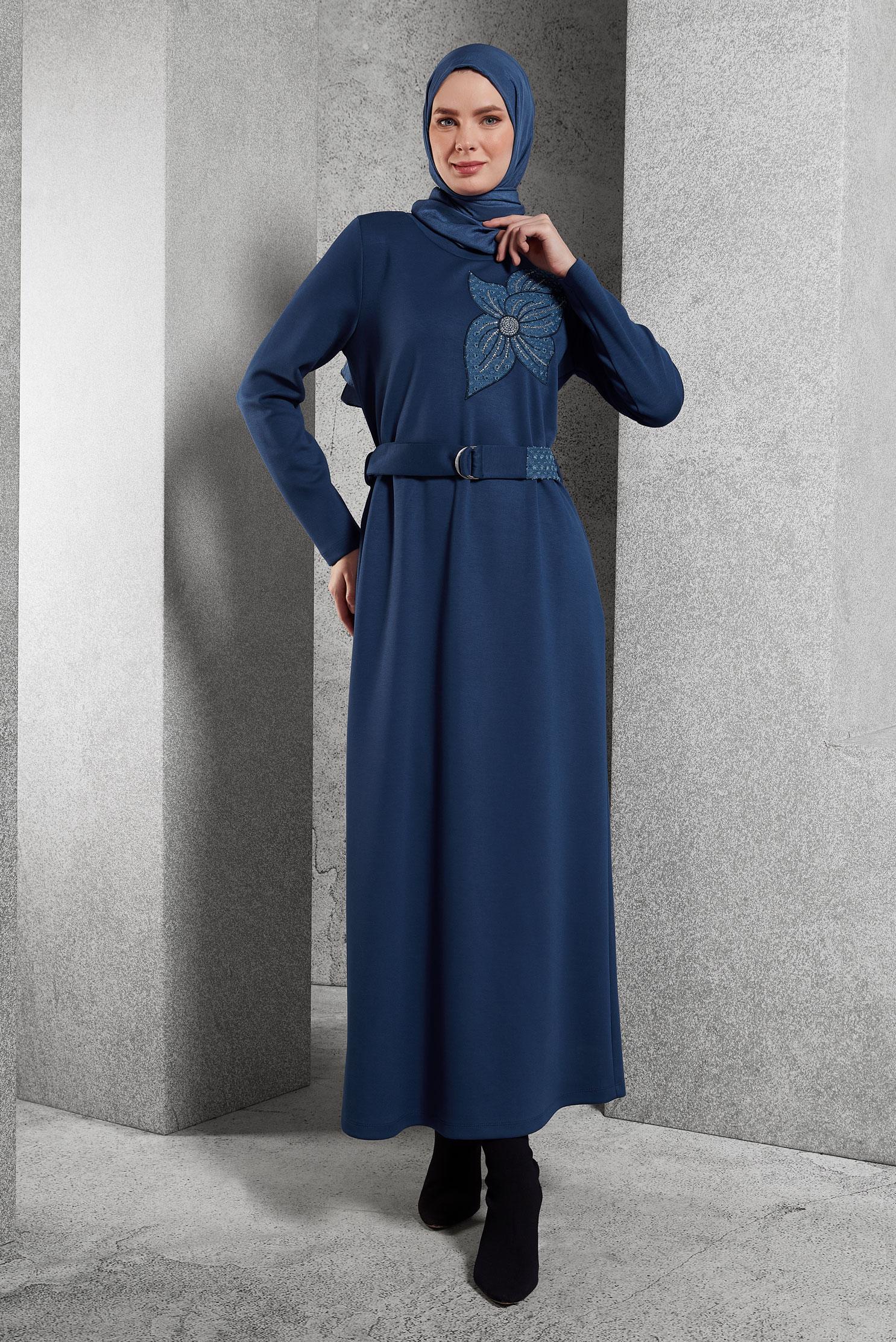 Vêtements hijab BLEU MARINE ROBE CEINTURE 45106