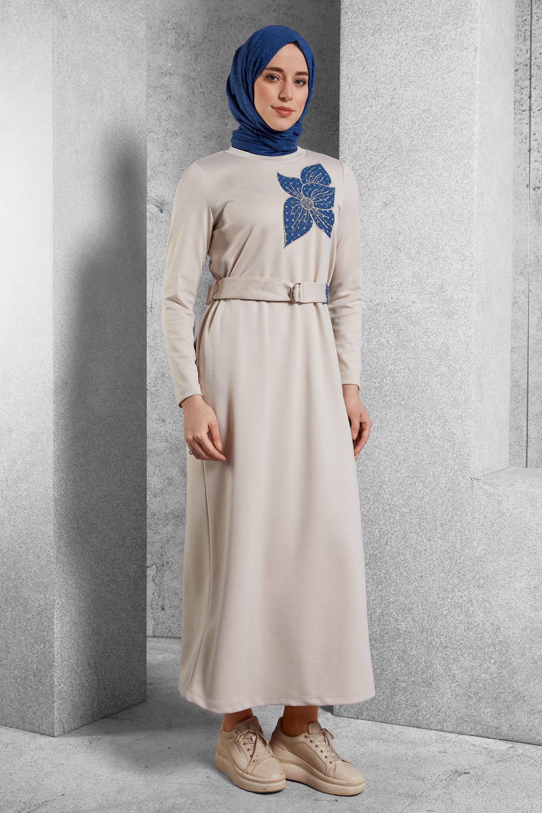 Vêtements hijab ÉCRUE ROBE CEINTURE 45106