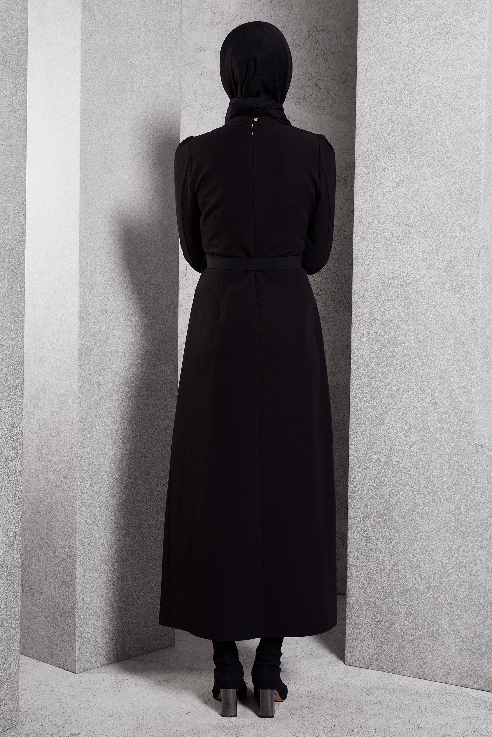 Tesettür giyim SİYAH KEMERLİ TESETTÜR ELBİSE 45121