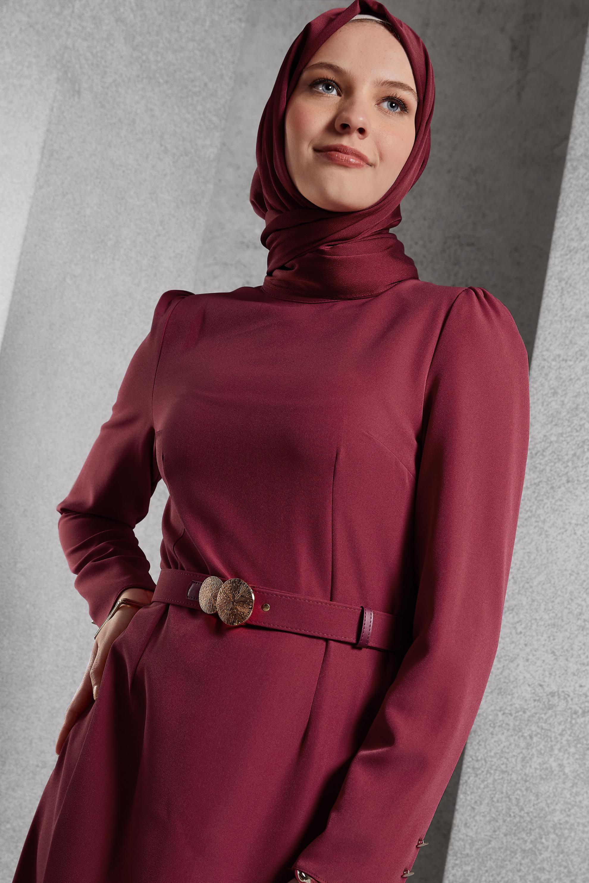 Tesettür giyim FUŞYA KEMERLİ TESETTÜR ELBİSE 45121