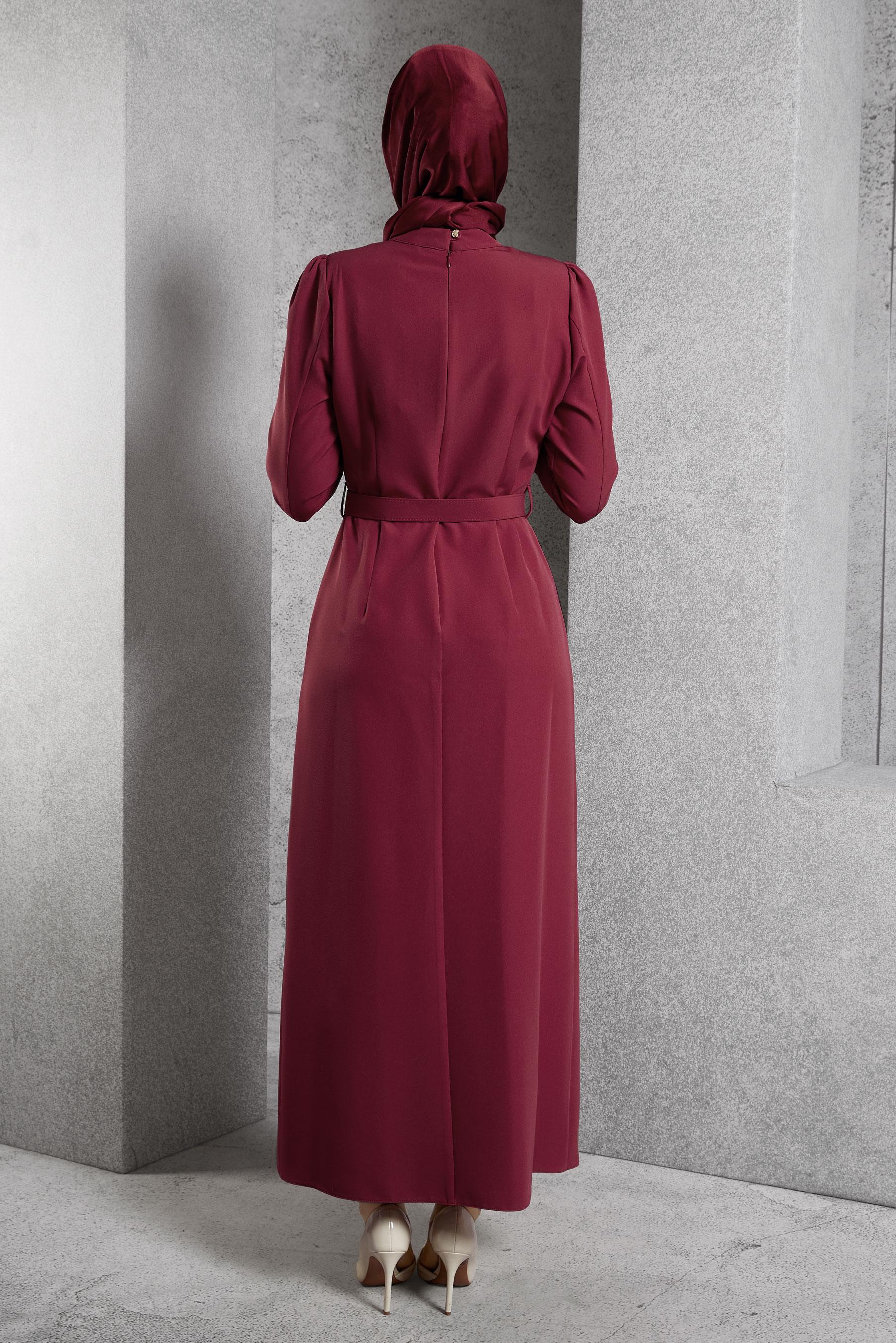 Tesettür giyim FUŞYA KEMERLİ TESETTÜR ELBİSE 45121