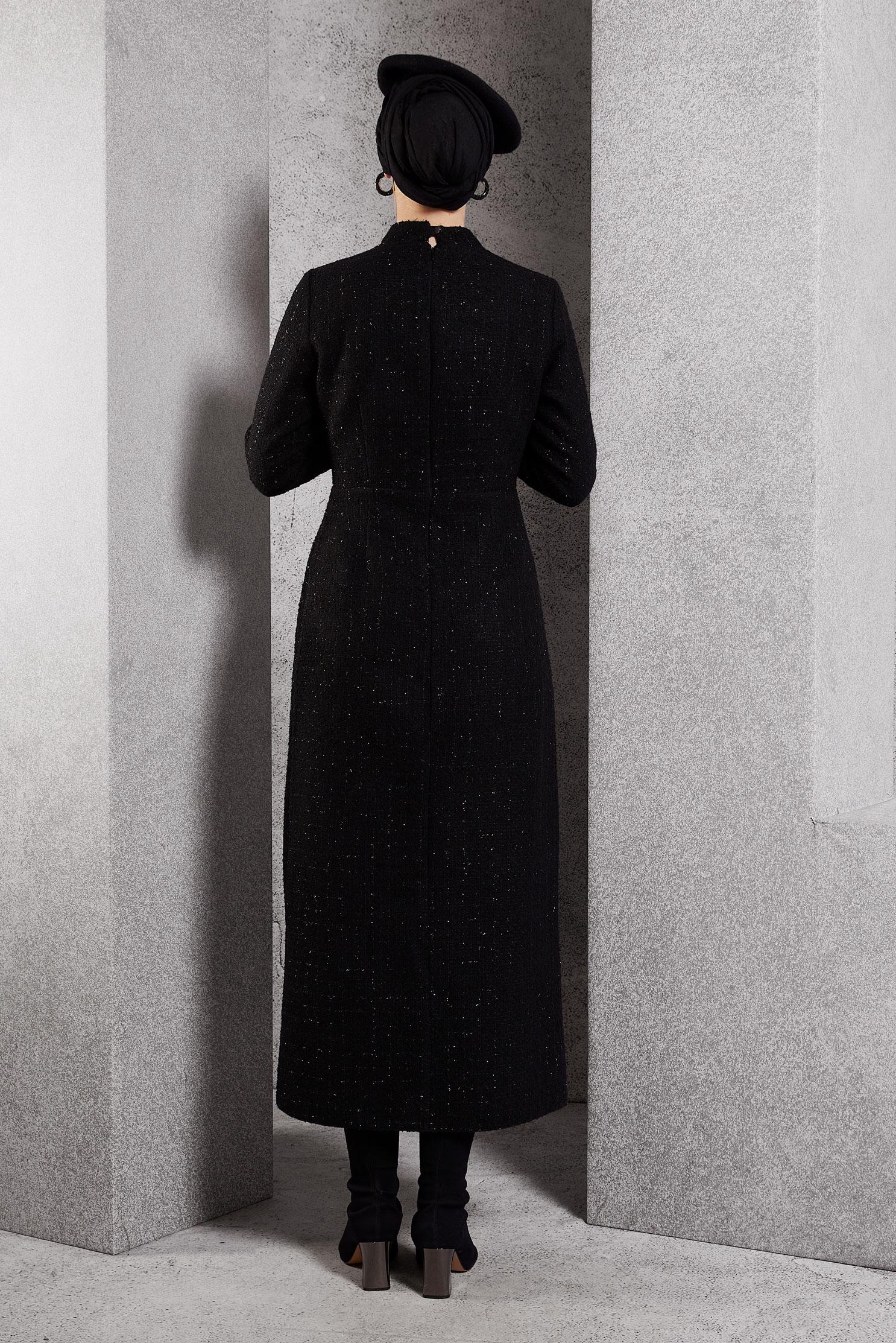 Tesettür giyim SİYAH DÜĞME DETAYLI TÜVİT ELBİSE 45122