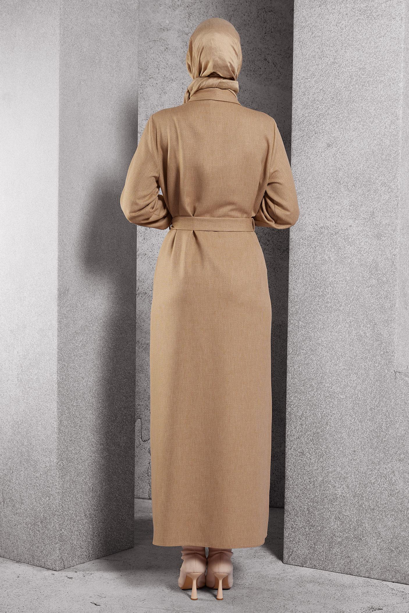 Tesettür giyim KAHVE KUŞAKLI ELBİSE 45123