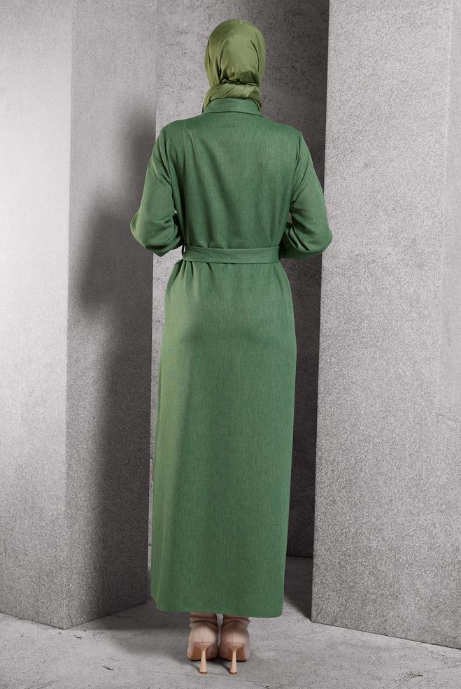 Hijab clothing KHAKI BELTED DRESS 45123 - ALVİNA