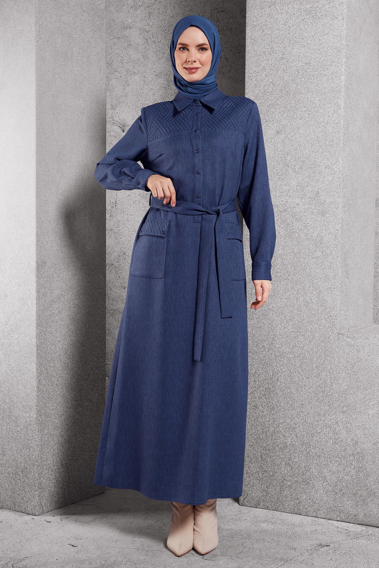 Hijab clothing NAVY BLUE BELTED DRESS 45123