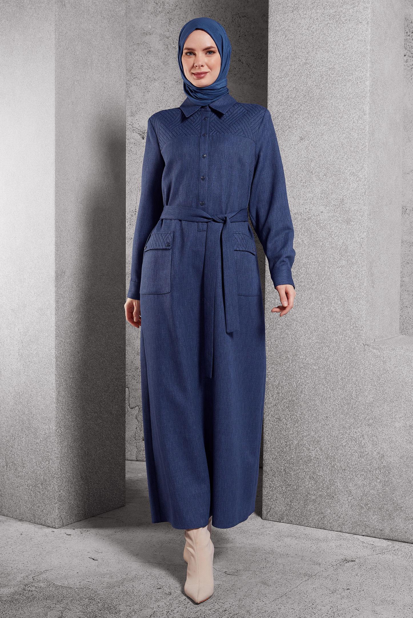 Hijab clothing NAVY BLUE BELTED DRESS 45123