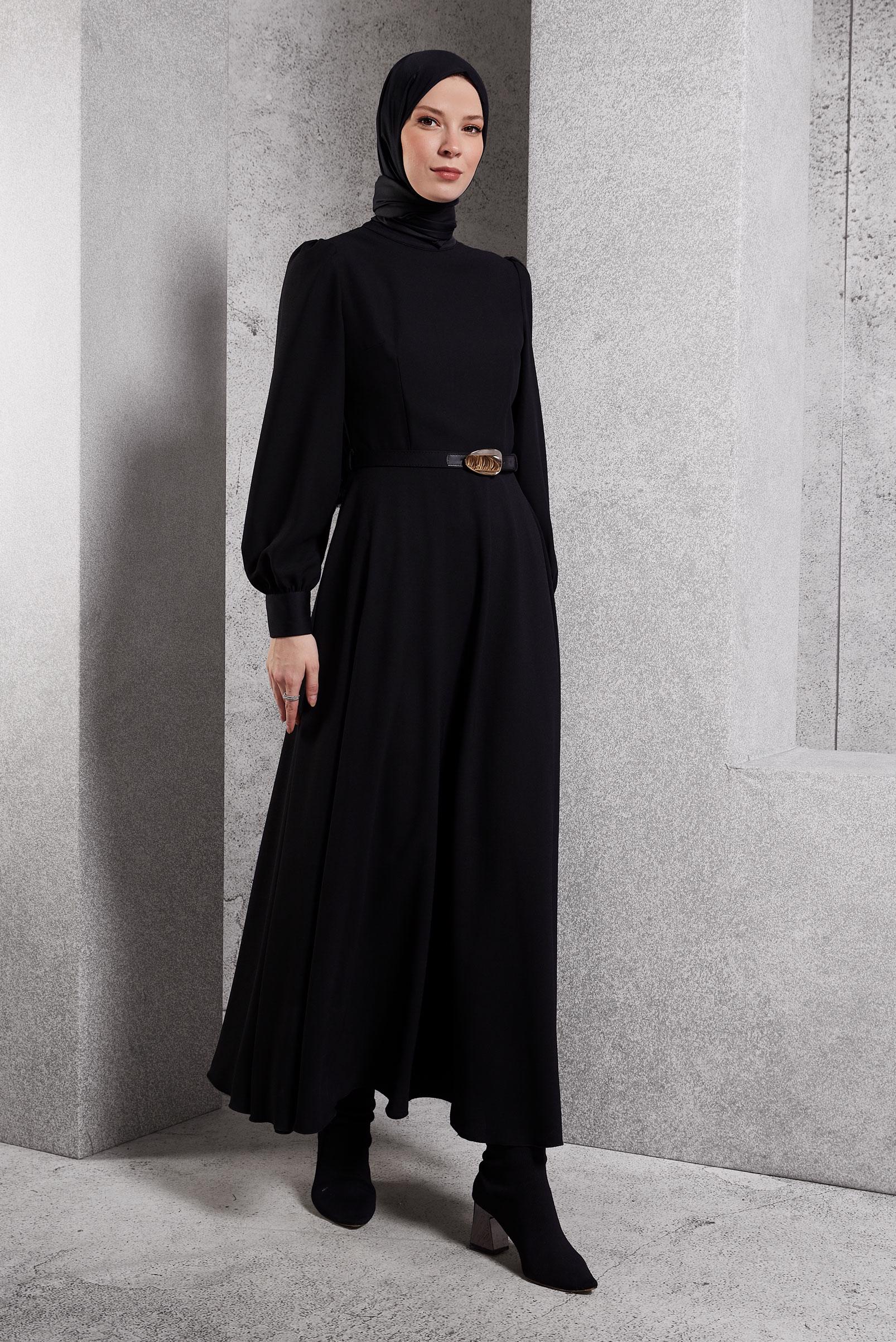 Vêtements hijab NOIR ROBE CEINTURÉE 45137