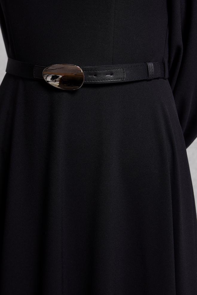 Vêtements hijab NOIR ROBE CEINTURÉE 45137 - ALVİNA