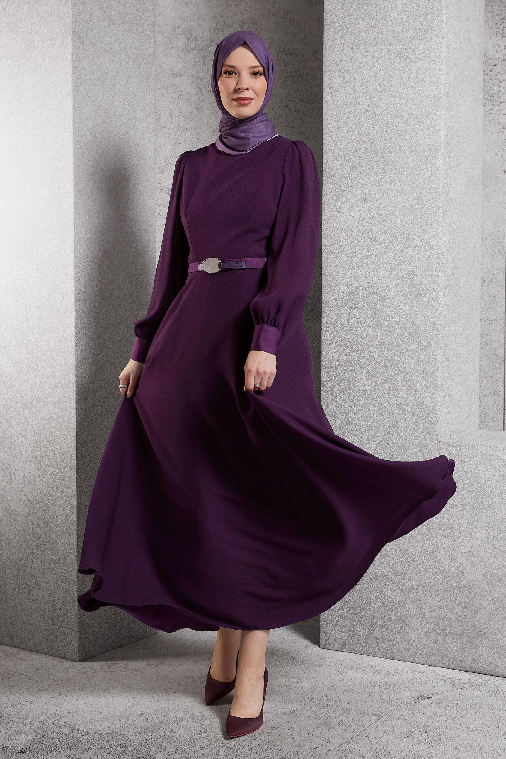Vêtements hijab POURPRE ROBE CEINTURÉE 45137
