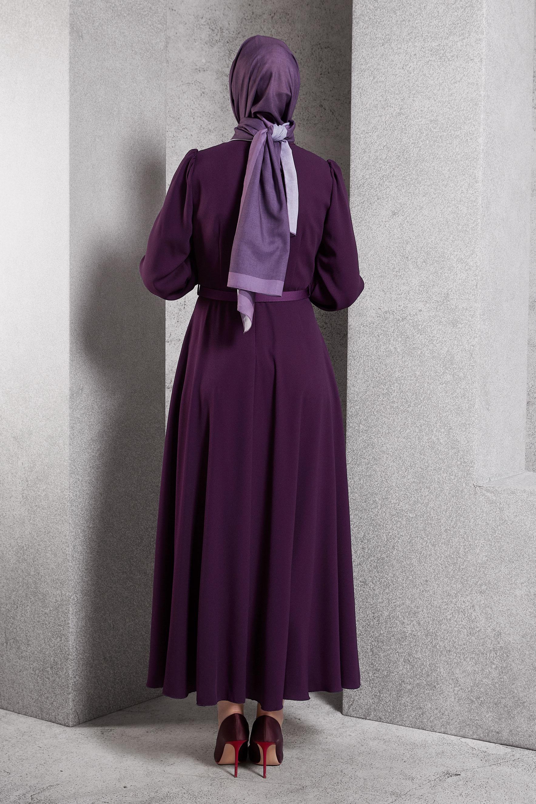 Vêtements hijab POURPRE ROBE CEINTURÉE 45137