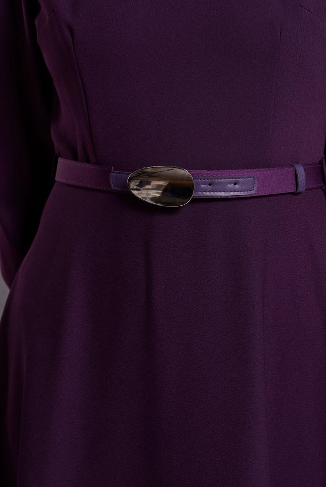 Vêtements hijab POURPRE ROBE CEINTURÉE 45137 - ALVİNA