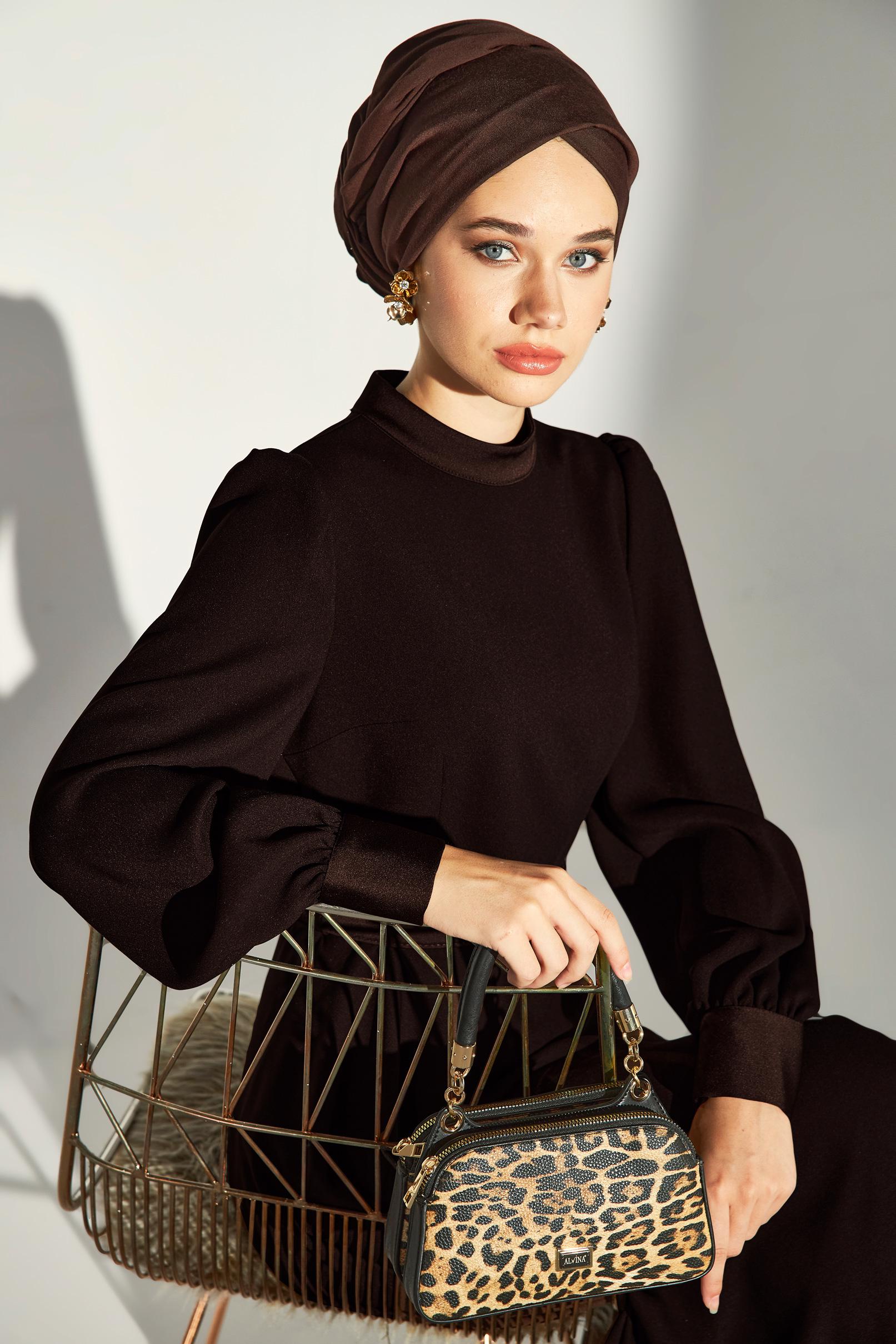 Vêtements hijab BRUN ROBE CEINTURÉE 45137