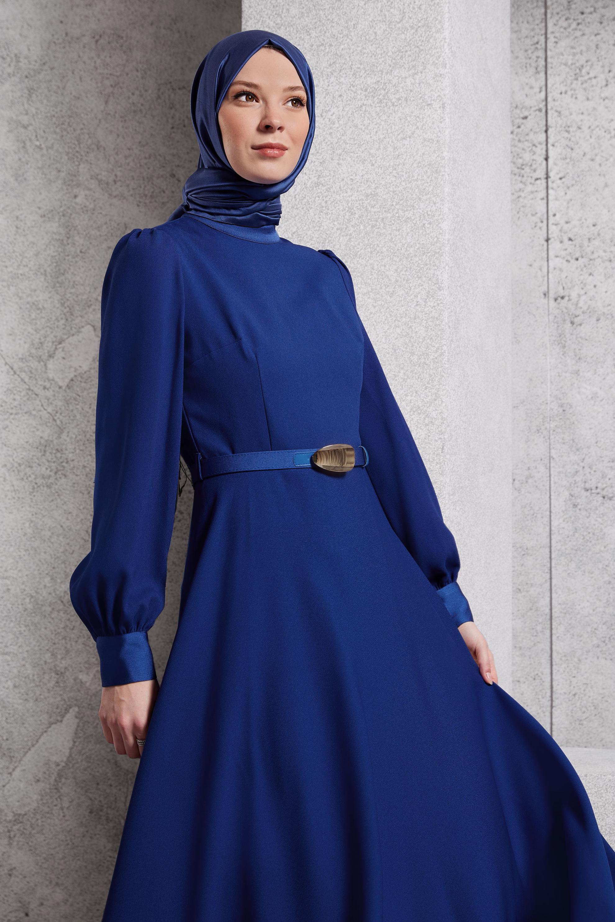 Vêtements hijab BLEU MARINE ROBE CEINTURÉE 45137