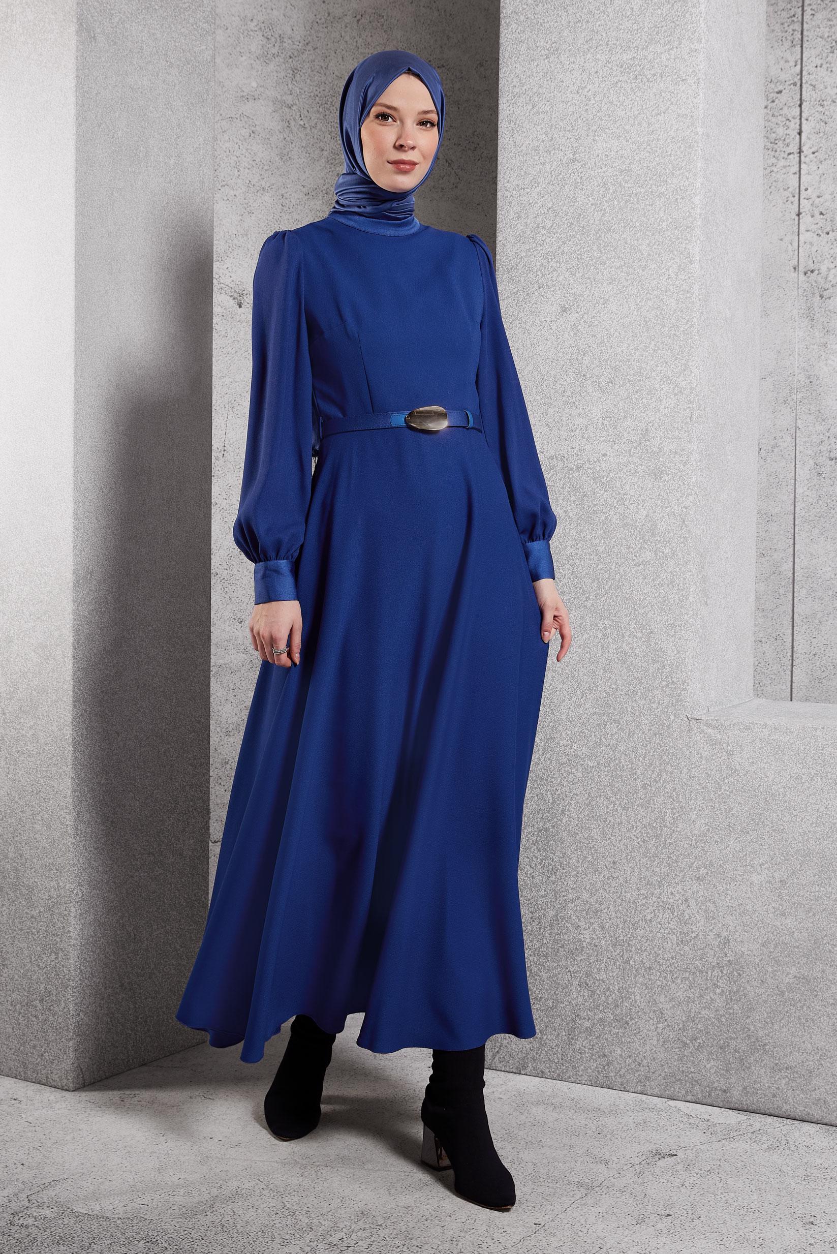 Vêtements hijab BLEU MARINE ROBE CEINTURÉE 45137