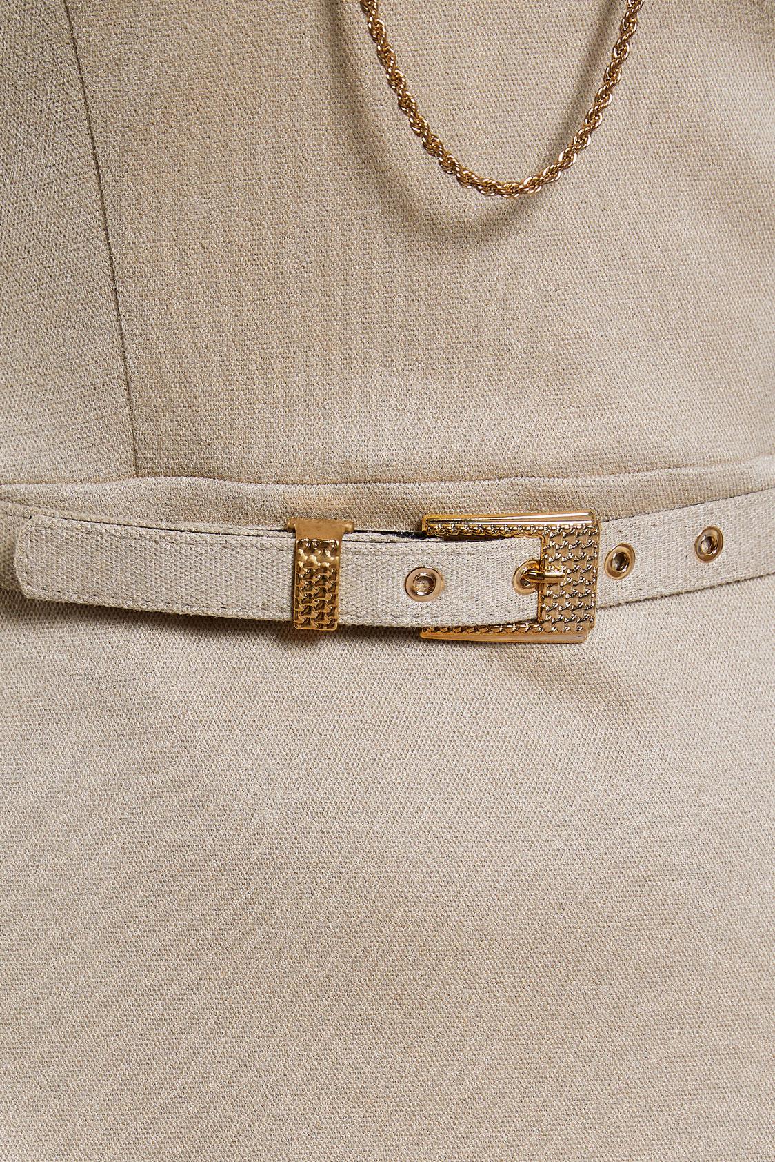 Tesettür giyim BEJ KEMERLİ ELBİSE 45146