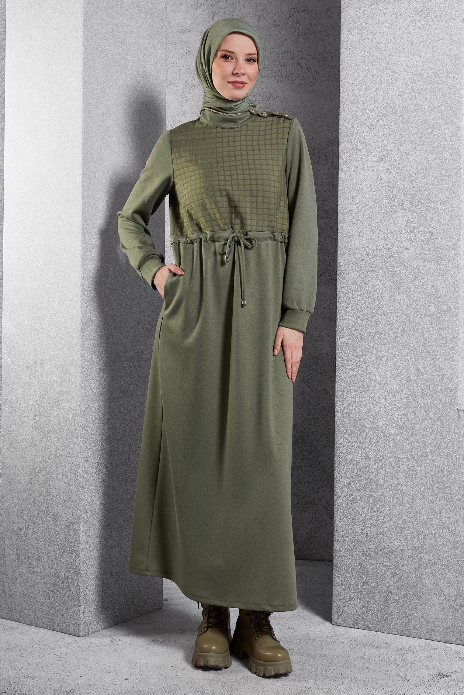 Vêtements hijab KAKI ROBE À CEINTURE NOUÉE 45164