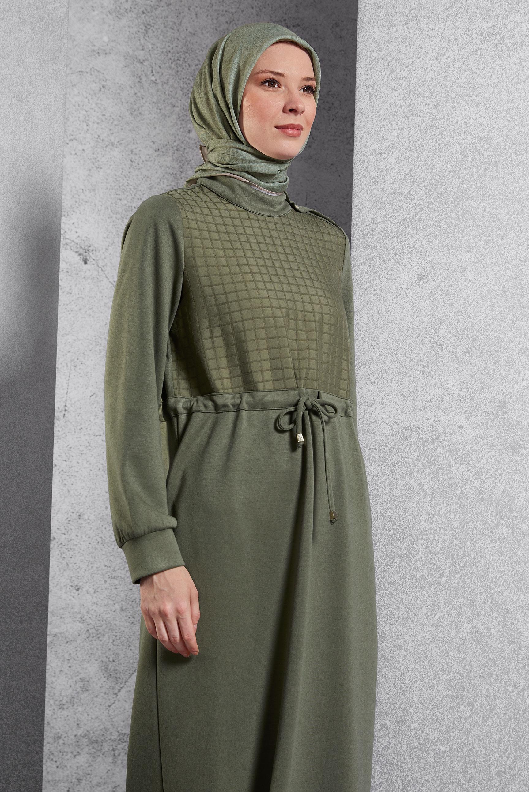 Vêtements hijab KAKI ROBE À CEINTURE NOUÉE 45164