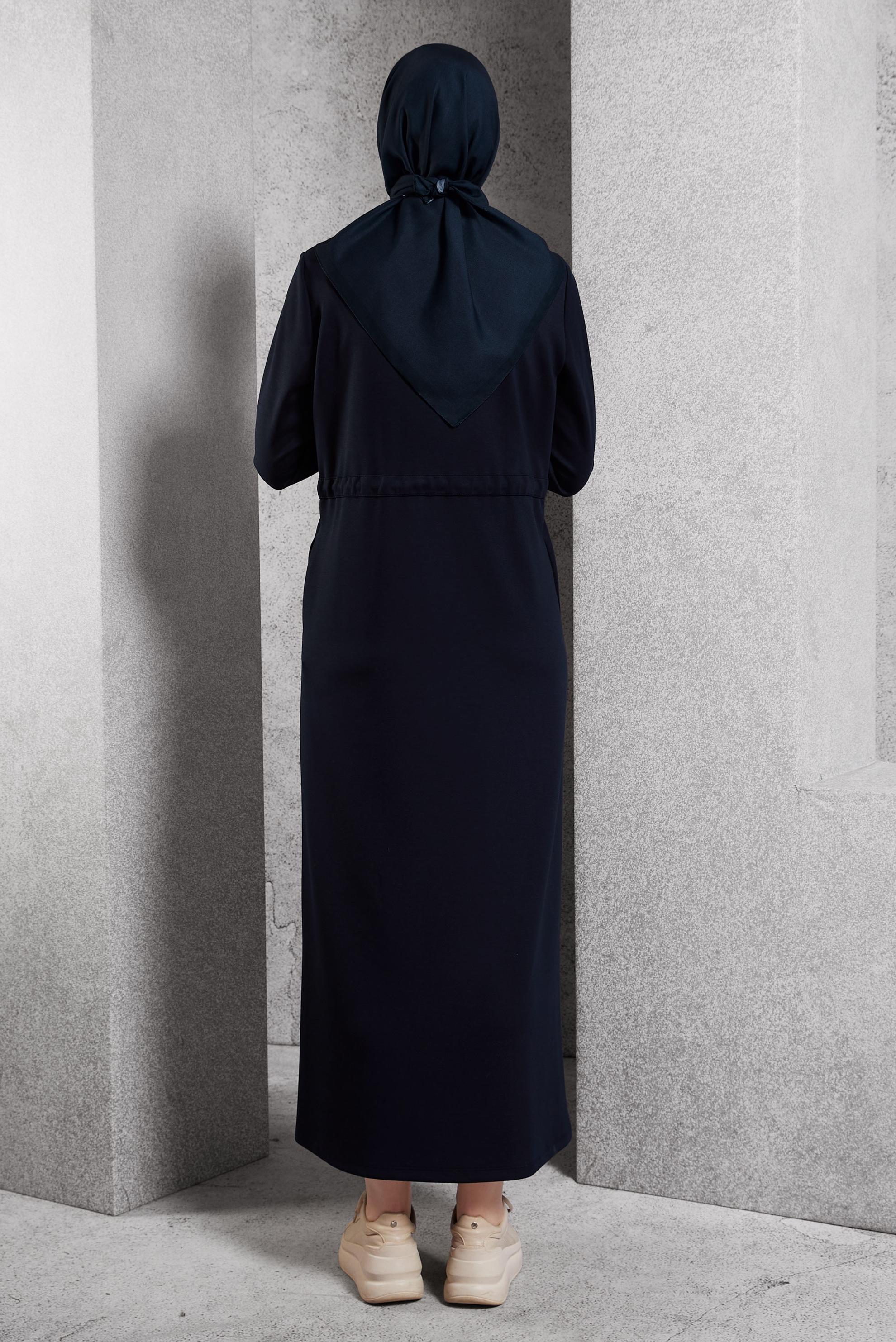 Tesettür giyim LACİVERT BELİ BAĞCIKLI ELBİSE 45164