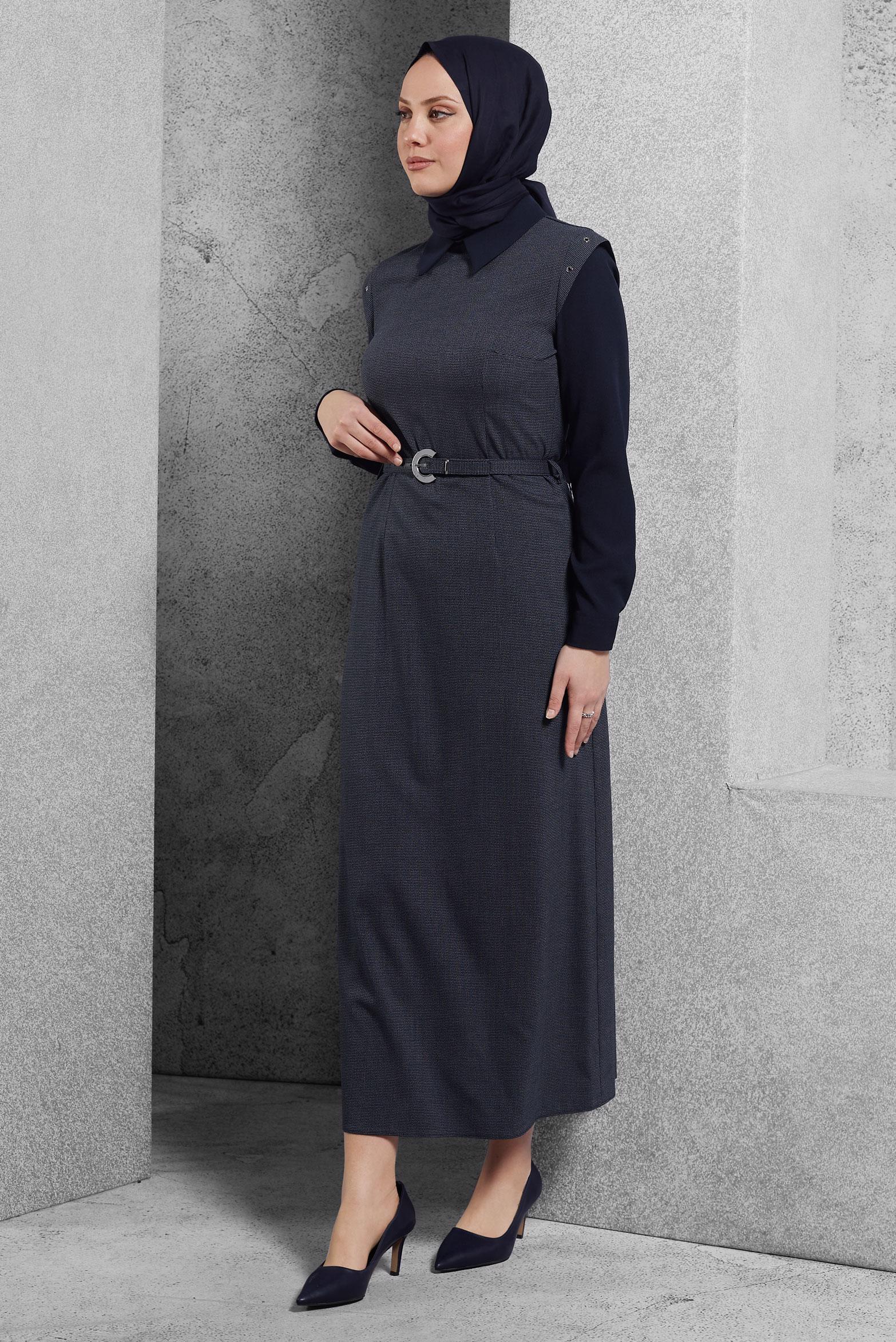 Vêtements hijab BLEU MARINE ROBE COL CHEMISE 45173